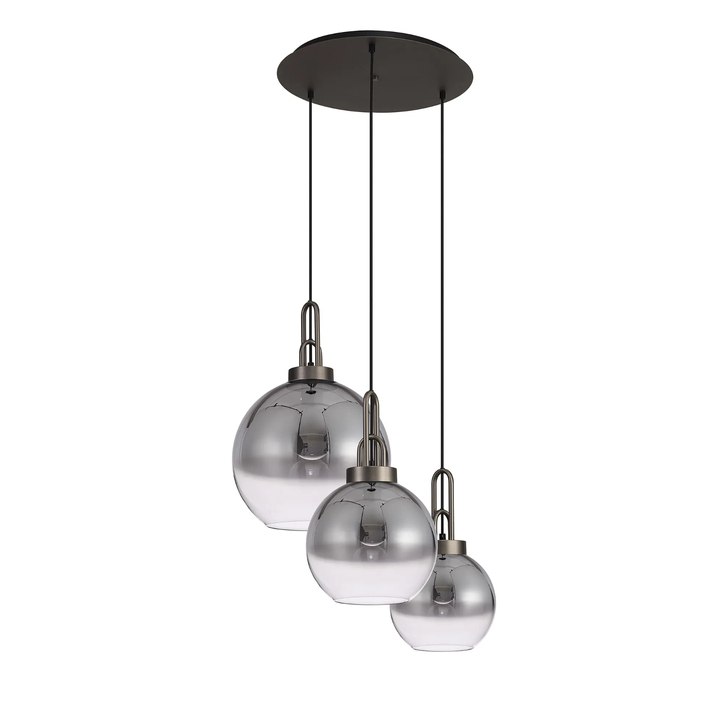 Idolite Camille 2m Round Pendant 3 x E27 With Various Glasses, Antique Silver/Smoked/Matt Black