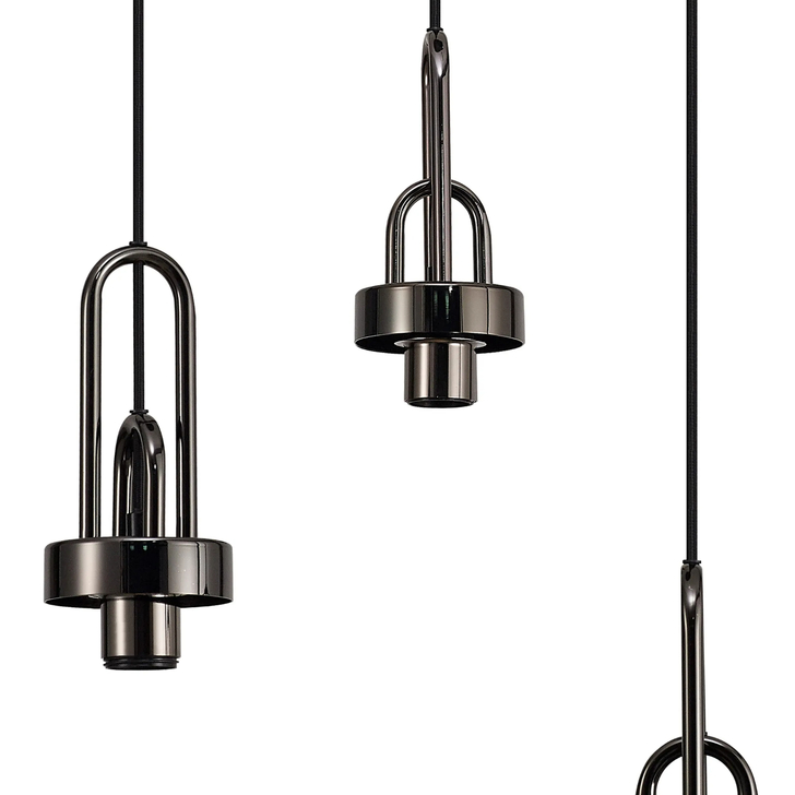 Idolite Camille 2m Round Suspension Kit, 3 x E27, Black Chrome/Matt Black