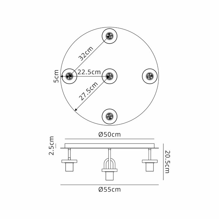 Idolite Camille 55cm Light Flush Ceiling Light, 5 x E27, Polished Nickel