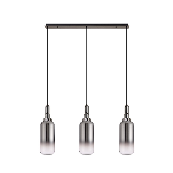 Idolite Camille Black Chrome 3 Light Linear Bar Pendant With Smoked/Clear Ombre Glasses