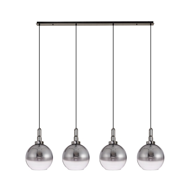 Idolite Camille Black Chrome 4 Light Linear Bar Pendant With Smoked/Clear Ombre Glass Globes