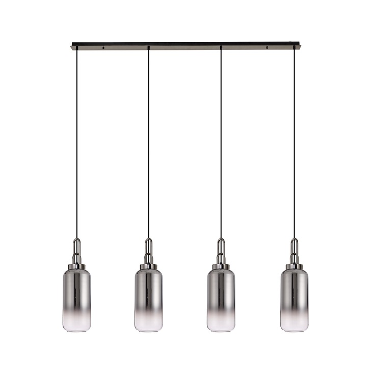 Idolite Camille Black Chrome 4 Light Linear Bar Pendant With Smoked/Clear Ombre Glasses