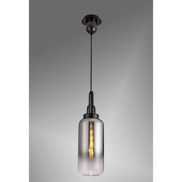 Idolite Camille Black Chrome Finish Single Pendant Light C/W Smoked/Clear Ombre Glass