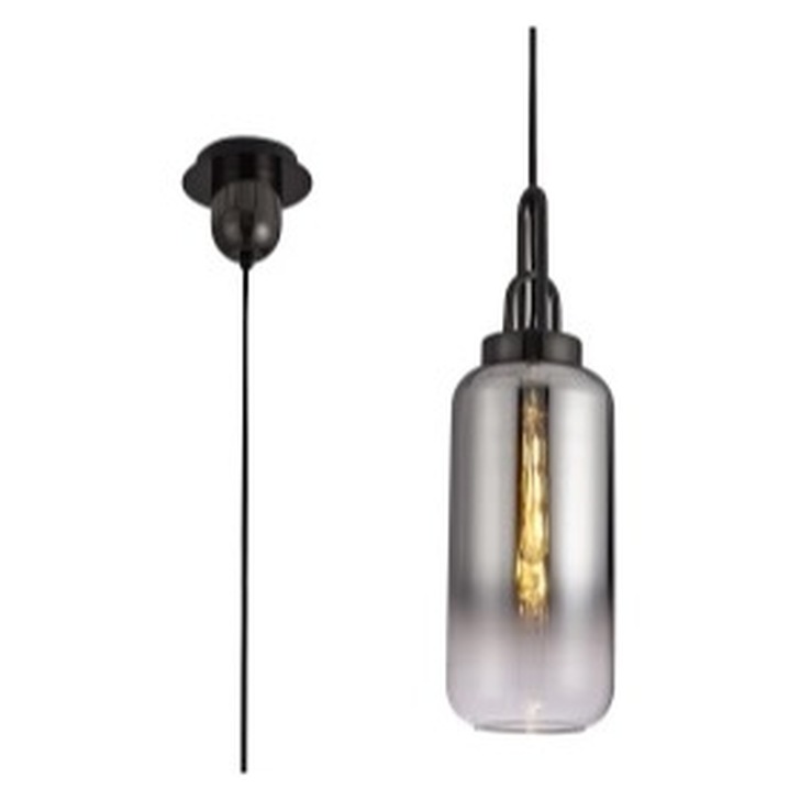 Idolite Camille Black Chrome Finish Single Pendant Light C/W Smoked/Clear Ombre Glass