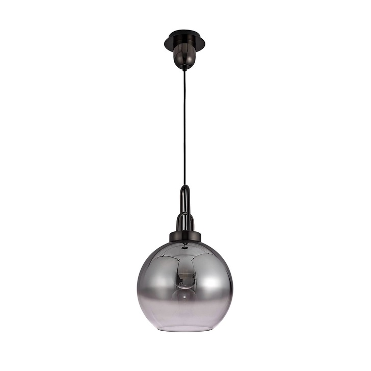 Idolite Camille Black Chrome Finish Single Pendant Light C/W Smoked/Clear Ombre Glass Globe