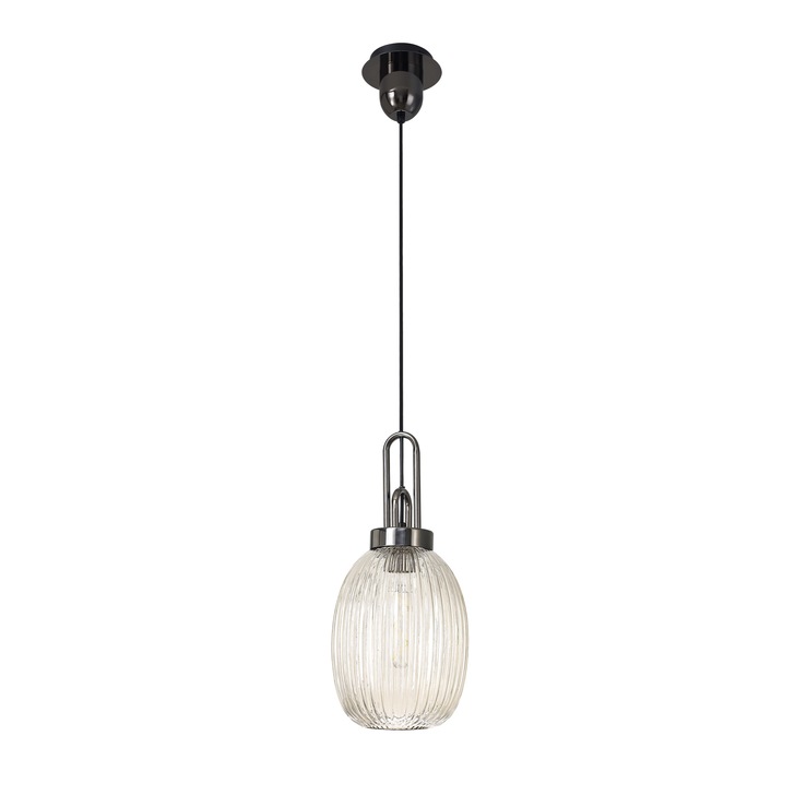 Idolite Camille Black Chrome Single Pendant Light With Champagne Ribbed Glass