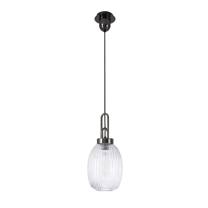 Idolite Camille Black Chrome Single Pendant Light With Clear Ribbed Glass