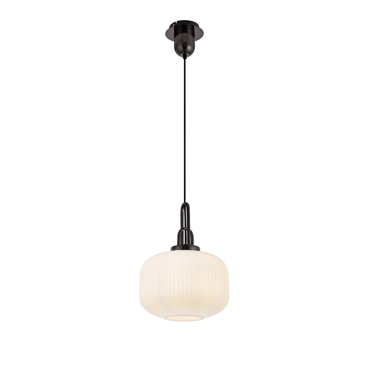 Idolite Camille Black Chrome Single Pendant Light With Opal Ribbed Glass