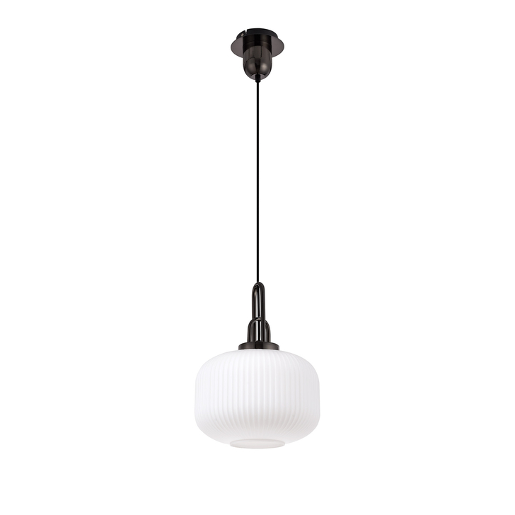 Idolite Camille Black Chrome Single Pendant Light With Opal Ribbed Glass