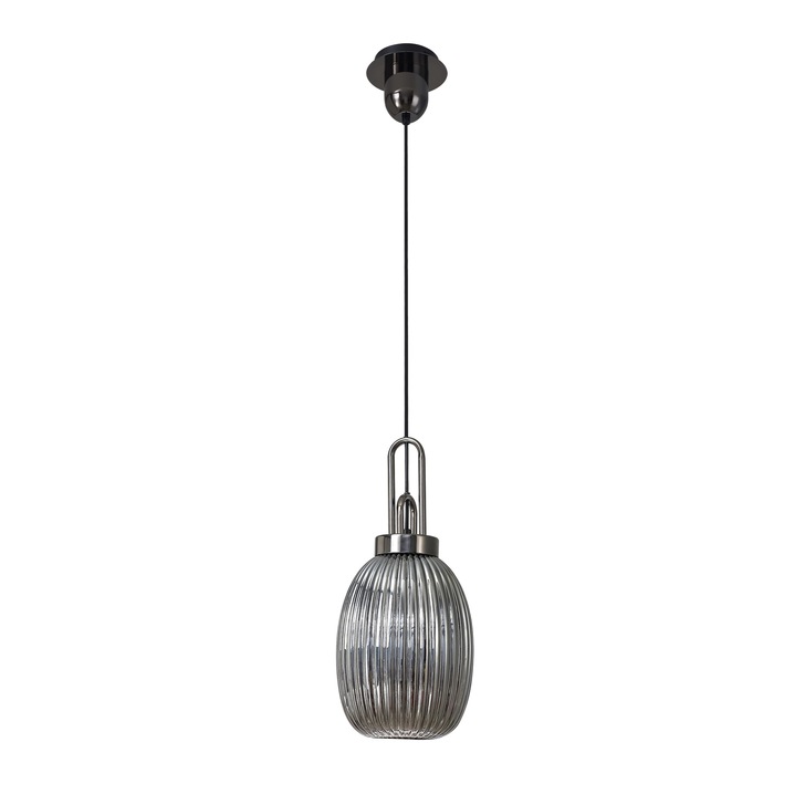 Idolite Camille Black Chrome Single Pendant Light With Smoked Ribbed Glass