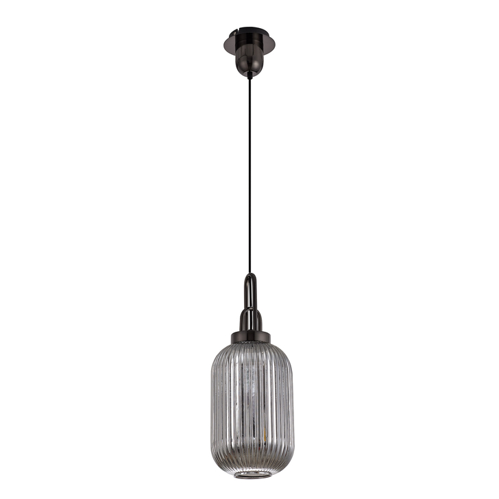 Idolite Camille Black Chrome Single Pendant Light With Smoked Ribbed Glass