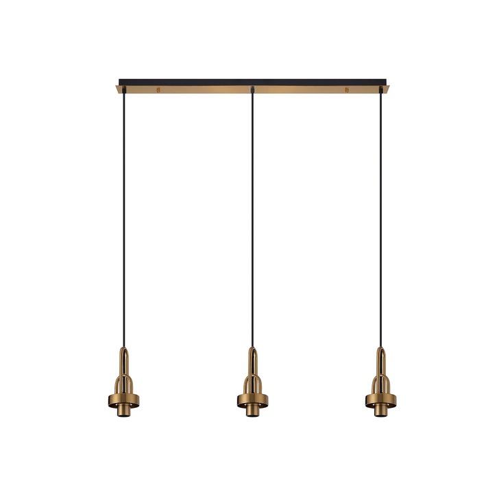 Idolite Camille Brass Gold 3 Light Linear Bar Pendant With Brass Gold/Clear Ombre Glass Globes