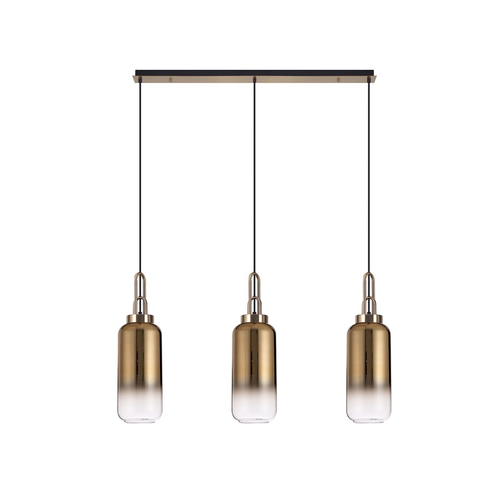 Idolite Camille Brass Gold 3 Light Linear Bar Pendant With Brass Gold/Clear Ombre Glasses