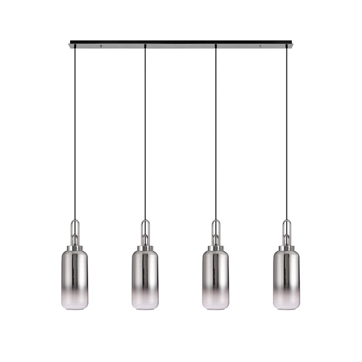 Idolite Camille Brass Gold 4 Light Linear Bar Pendant With Brass Gold/Clear Ombre Glass Globes