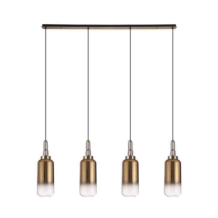 Idolite Camille Brass Gold 4 Light Linear Bar Pendant With Brass Gold/Clear Ombre Glasses