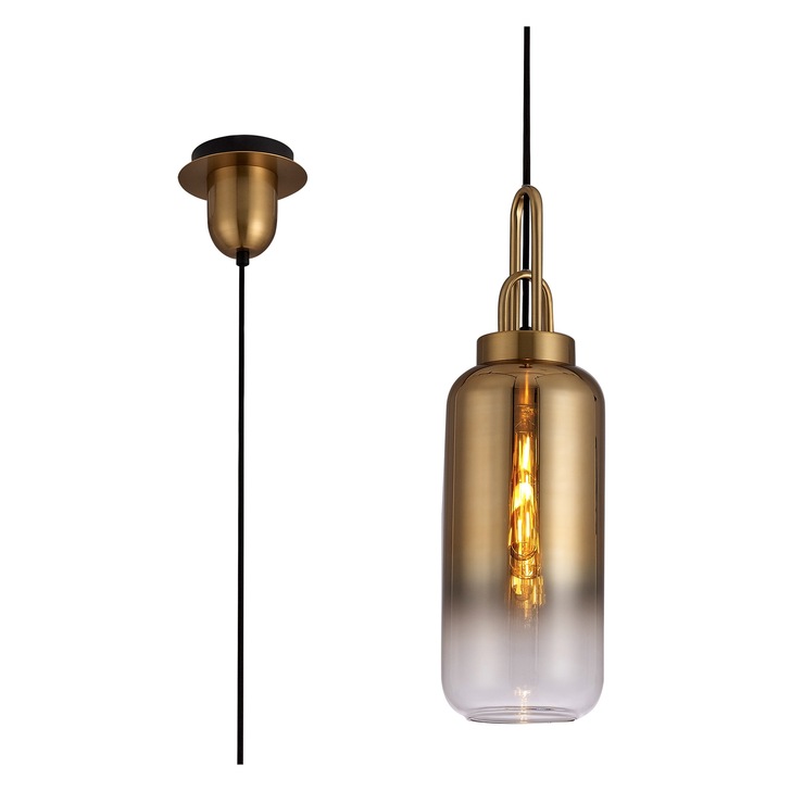 Idolite Camille Brass Gold Finish Single Pendant Light C/W Gold/Clear Ombre Glass