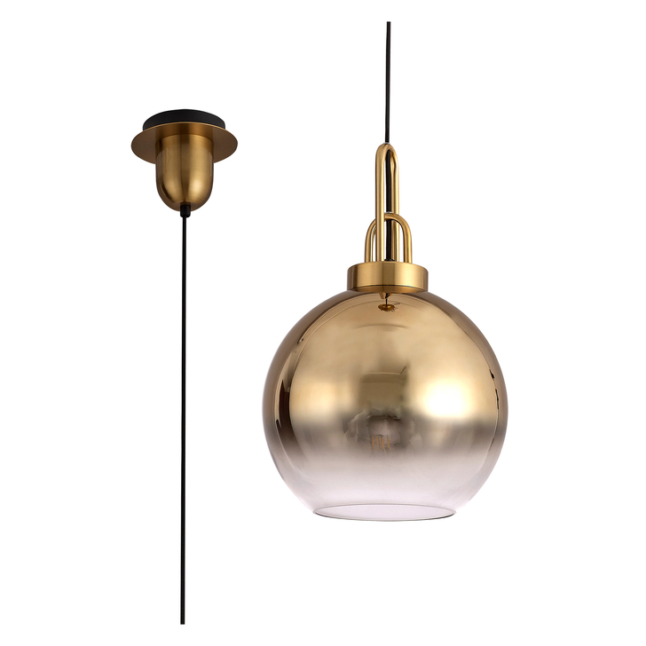 Idolite Camille Brass Gold Finish Single Pendant Light C/W Gold/Clear Ombre Glass Globe