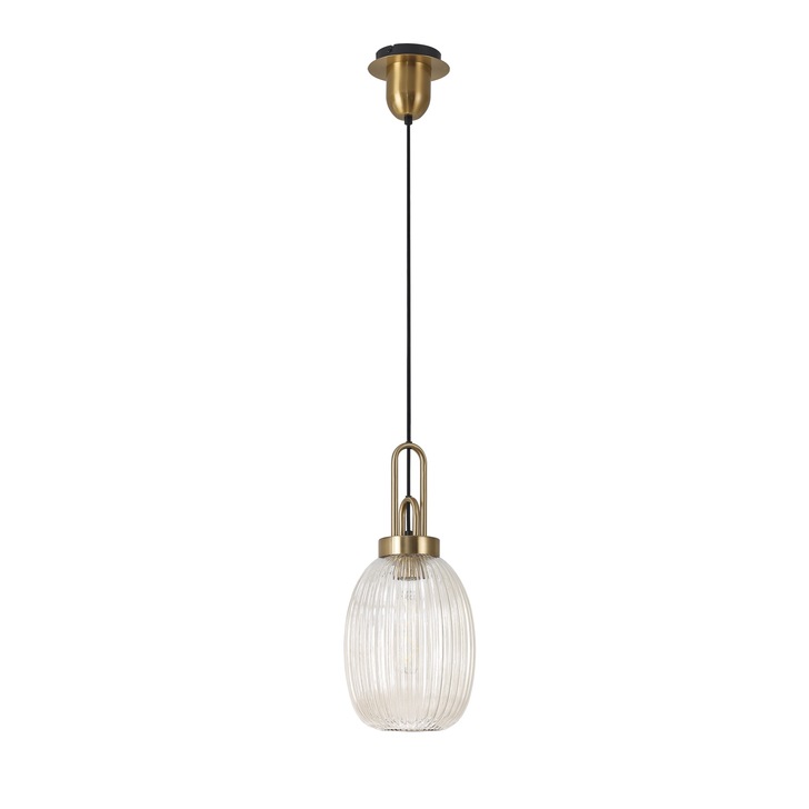 Idolite Camille Brass Gold Single Pendant Light With Champagne Ribbed Glass