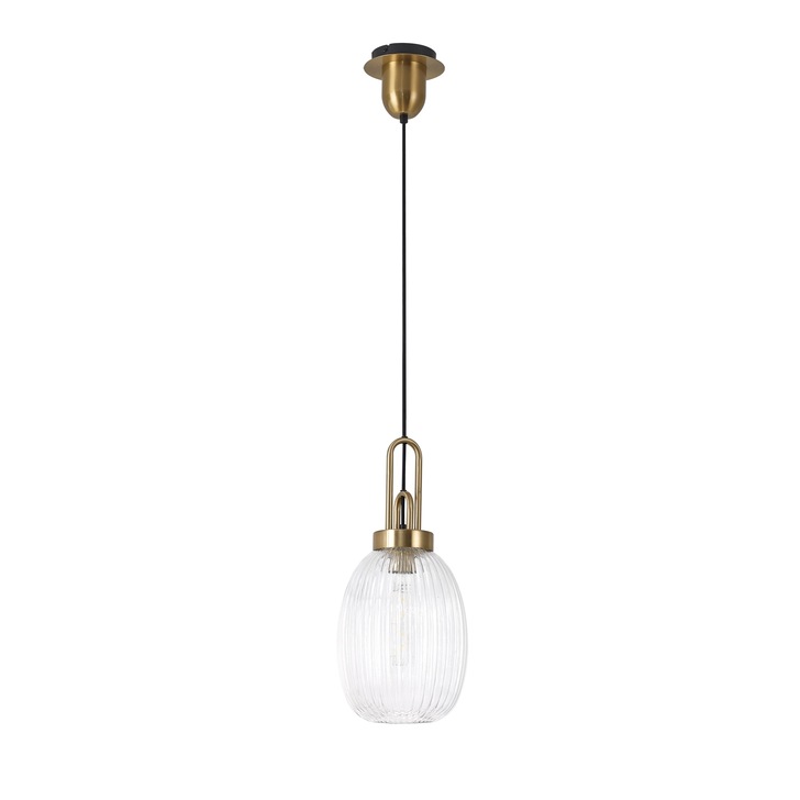 Idolite Camille Brass Gold Single Pendant Light With Clear Ribbed Glass