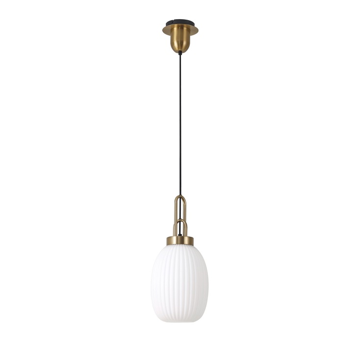 Idolite Camille Brass Gold Single Pendant Light With Opal Ribbed Glass