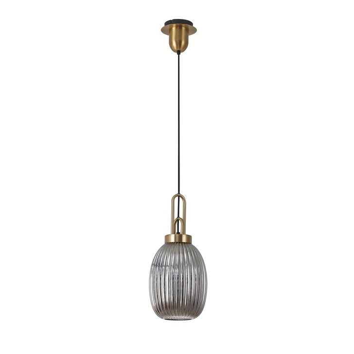 Idolite Camille Brass Gold Single Pendant Light With Smoked Ribbed Glass