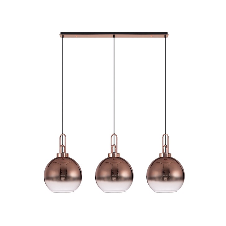 Idolite Camille Copper 3 Light Linear Bar Pendant With Copper/Clear Ombre Glass Globes