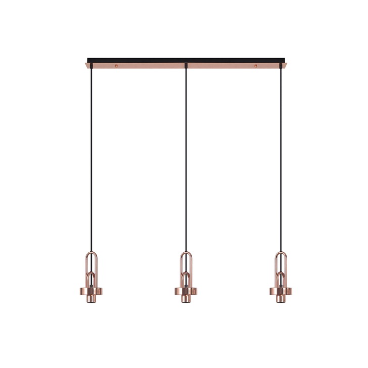 Idolite Camille Copper 3 Light Linear Bar Pendant With Copper/Clear Ombre Glass Globes