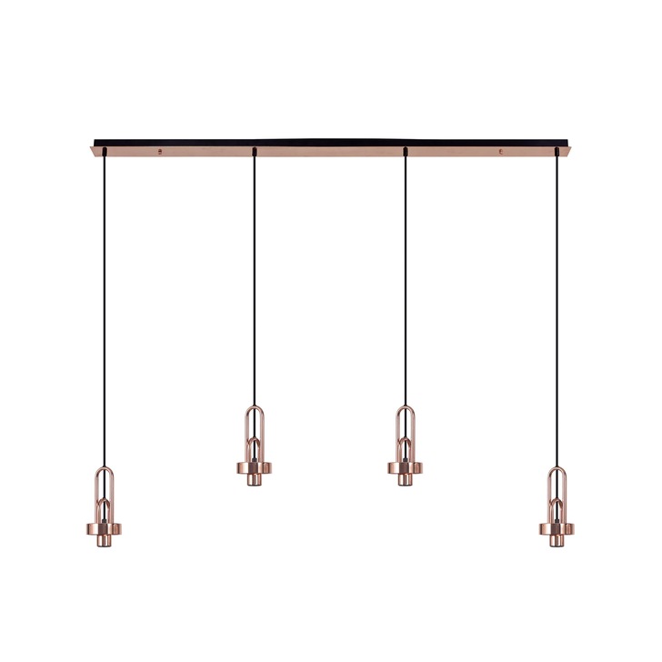 Idolite Camille Copper 4 Light Linear Bar Pendant With Copper/Clear Ombre Glass Globes