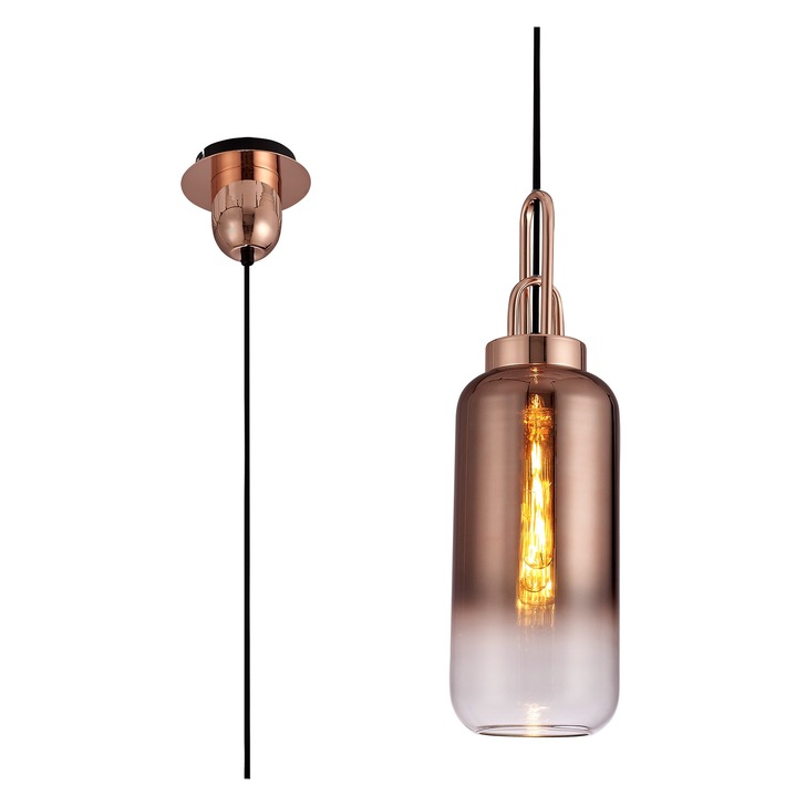 Idolite Camille Copper Finish Single Pendant Light C/W Copper/Clear Ombre Glass