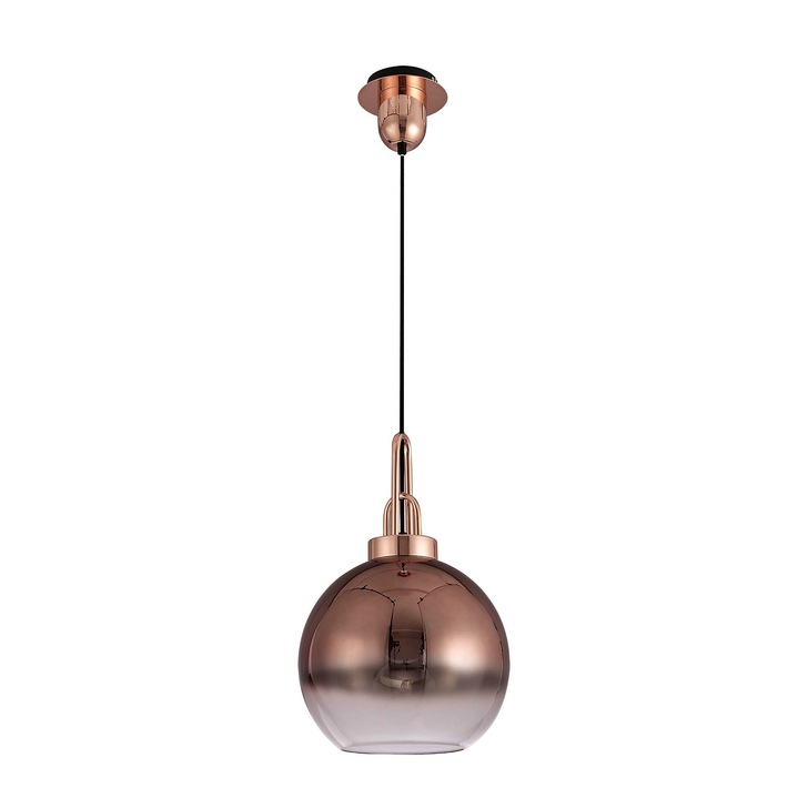 Idolite Camille Copper Finish Single Pendant Light C/W Copper/Clear Ombre Glass Globe