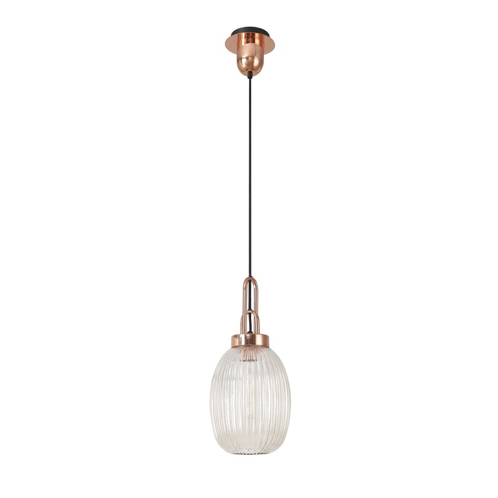 Idolite Camille Copper Single Pendant Light With Champagne Ribbed Glass