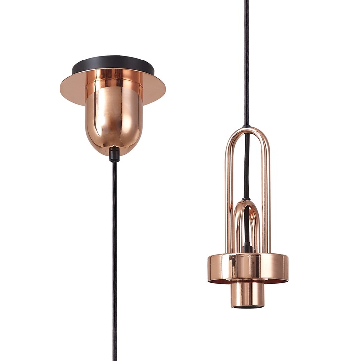 Idolite Camille Copper Single Pendant Light With Champagne Ribbed Glass