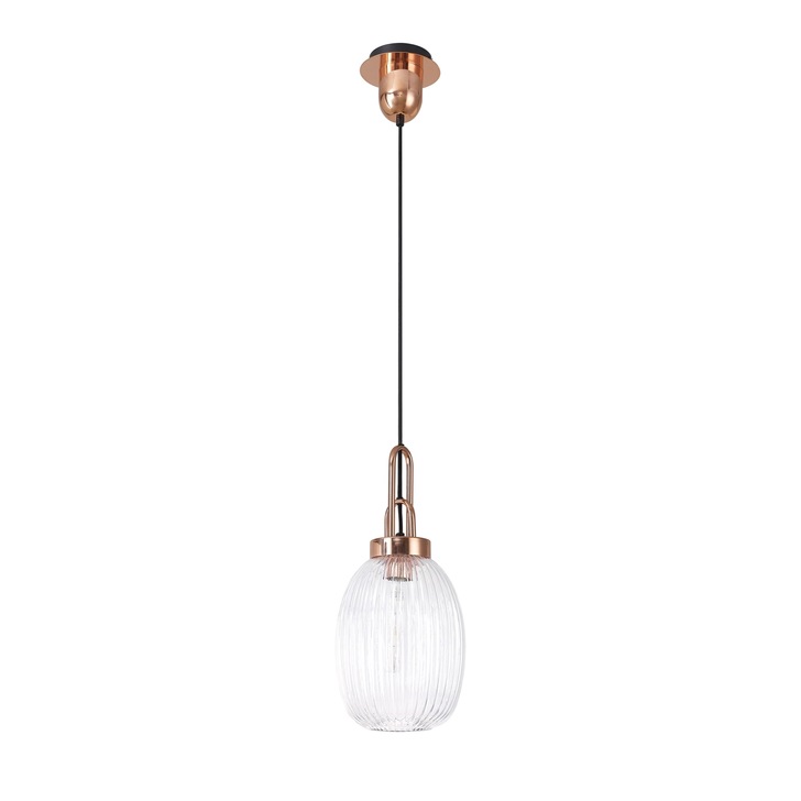 Idolite Camille Copper Single Pendant Light With Clear Ribbed Glass