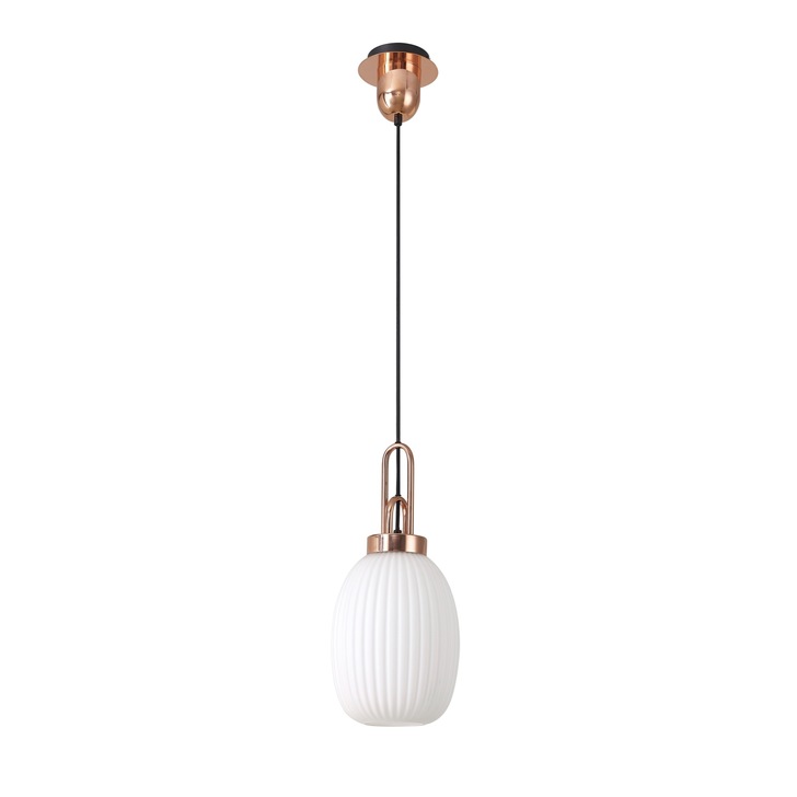 Idolite Camille Copper Single Pendant Light With Opal Ribbed Glass