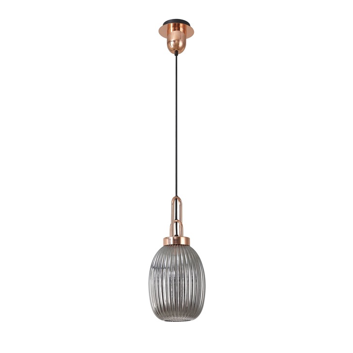 Idolite Camille Copper Single Pendant Light With Smoked Ribbed Glass