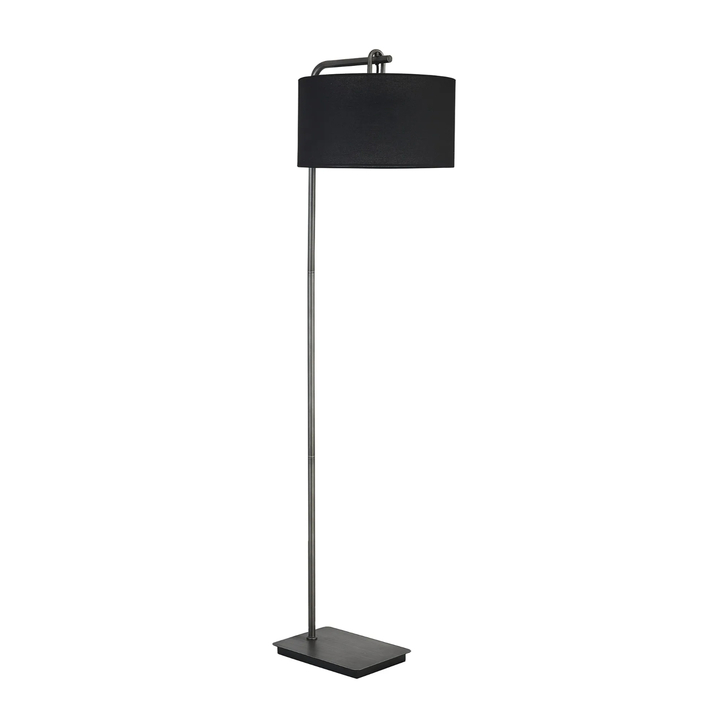Idolite Camille Floor Lamp, 1 Light E27, Aged Pewter/Matt Black/Black 40x22cm Linen Shade