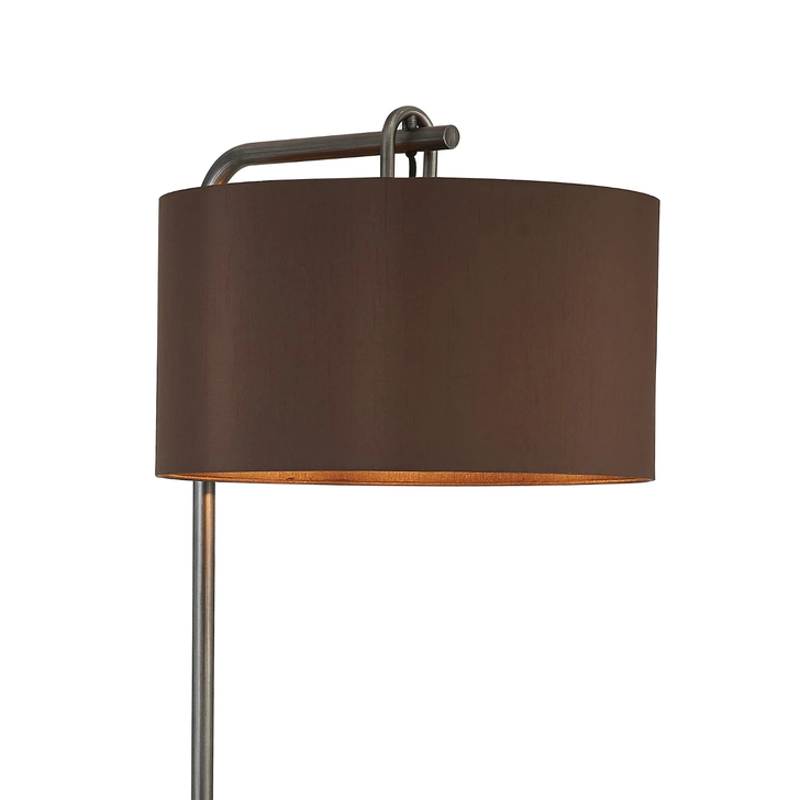 Idolite Camille Floor Lamp, 1 Light E27, Aged Pewter/Matt Black/Chocolate 40x22cm Faux Silk Shade