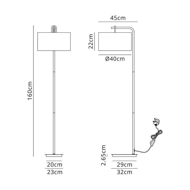 Idolite Camille Floor Lamp, 1 Light E27, Aged Pewter/Matt Black/Teal 40x22cm Velvet Shade