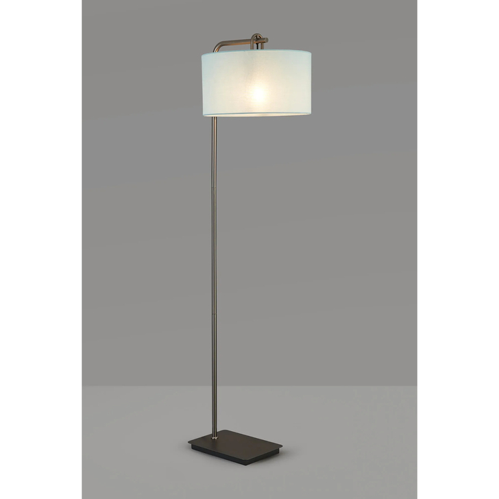 Idolite Camille Floor Lamp, 1 Light E27, Antique SIlver/Matt Black/Duck Egg 40x22cm Linen Shade