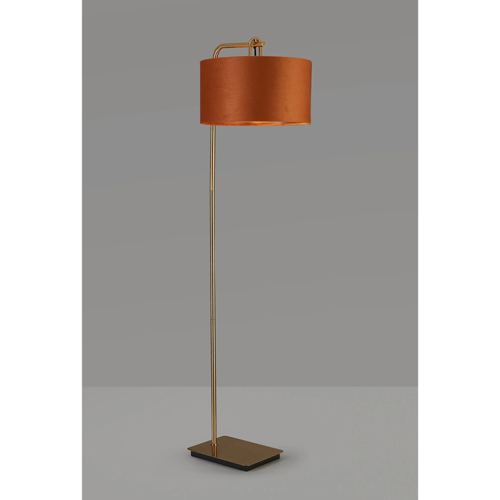 Idolite Camille Floor Lamp, 1 Light E27, Brass Gold/Matt Black/Burnt Orange/Copper 40x22cm Velvet Shade