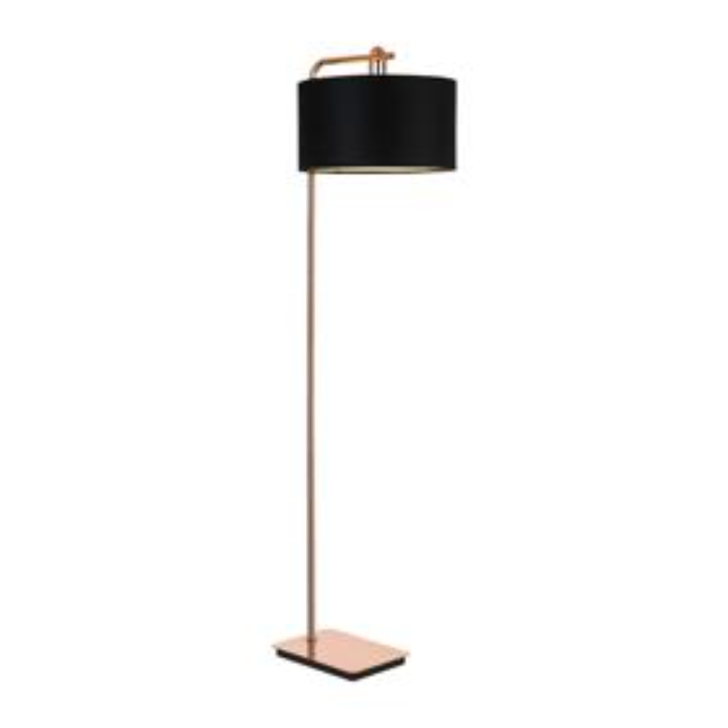 Idolite Camille Floor Lamp, 1 Light E27, Copper/Matt Black/Black/Prosecco 40x22cm Velvet Shade