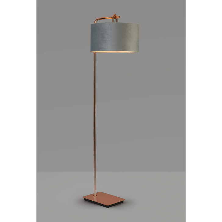 Idolite Camille Floor Lamp, 1 Light E27, Copper/Matt Black/Light Grey 40x22cm Velvet Shade