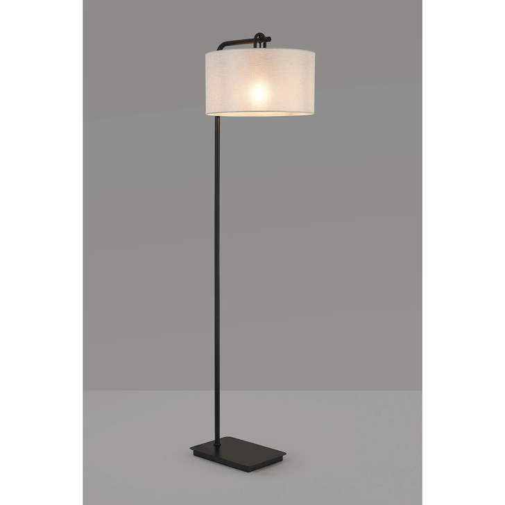 Idolite Camille Floor Lamp, 1 Light E27, Matt Black/Matt Black/Cement 40x22cm Linen Shade