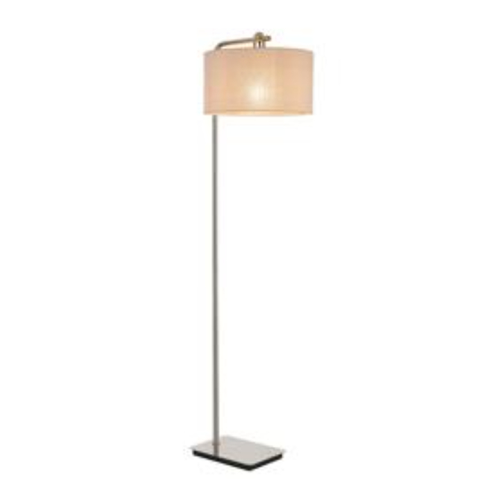 Idolite Camille Floor Lamp, 1 Light E27, Polished Nickel/Matt Black/Sandstone 40x22cm Linen Shade
