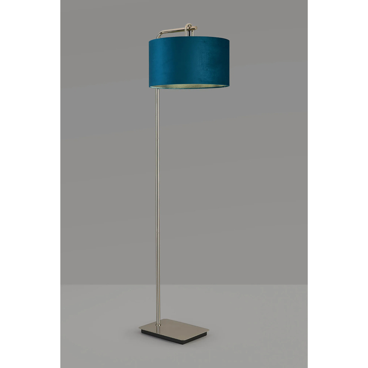Idolite Camille Floor Lamp, 1 Light E27, Polished Nickel/Matt Black/Teal 40x22cm Velvet Shade