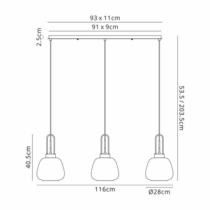 Idolite Camille Linear Pendant 3 x E27 With 28cm Trapezium Glass, Copper/Clear/Matt Black