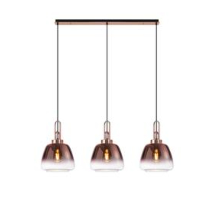 Idolite Camille Linear Pendant 3 x E27 With 28cm Trapezium Glass, Copper/Clear/Matt Black
