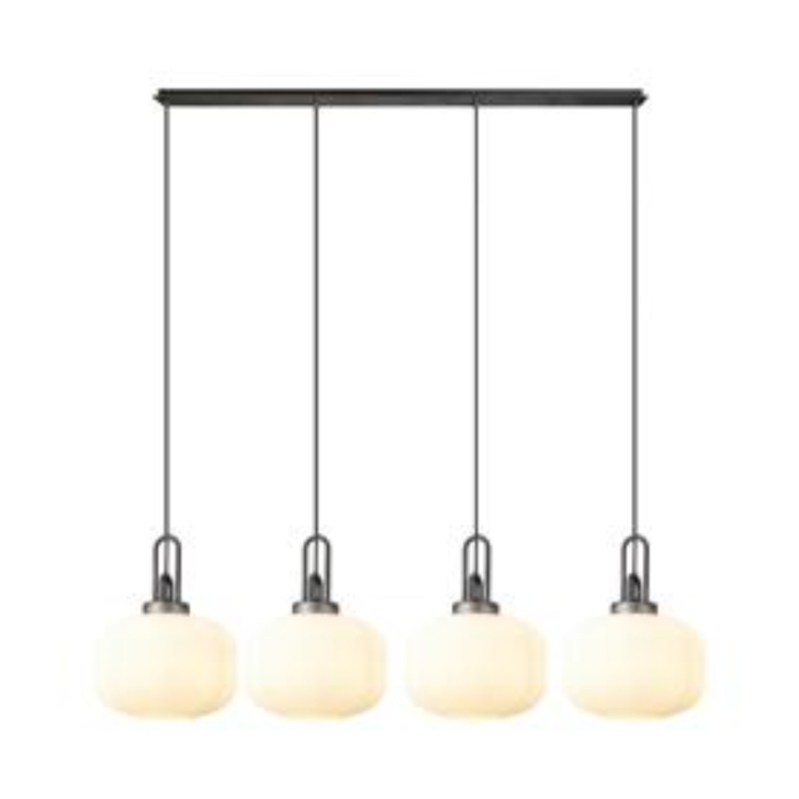 Idolite Camille Linear Pendant, 4 x E27, Aged Pewter/Matt Black With 30cm Pumpkin Shaped Ribbed Opal Glass