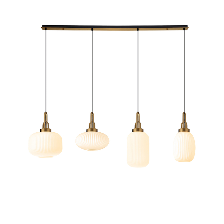 Idolite Camille Linear Pendant 4 x E27 With Various Glasses, Brass Gold/Opal/Matt Black