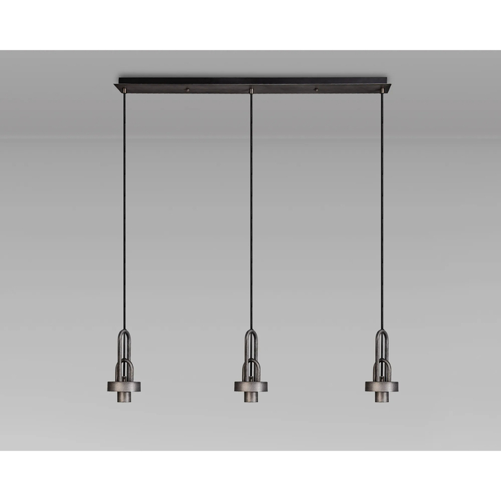Idolite Camille Linear Suspension Kit, 3 x E27, Aged Pewter/Matt Black